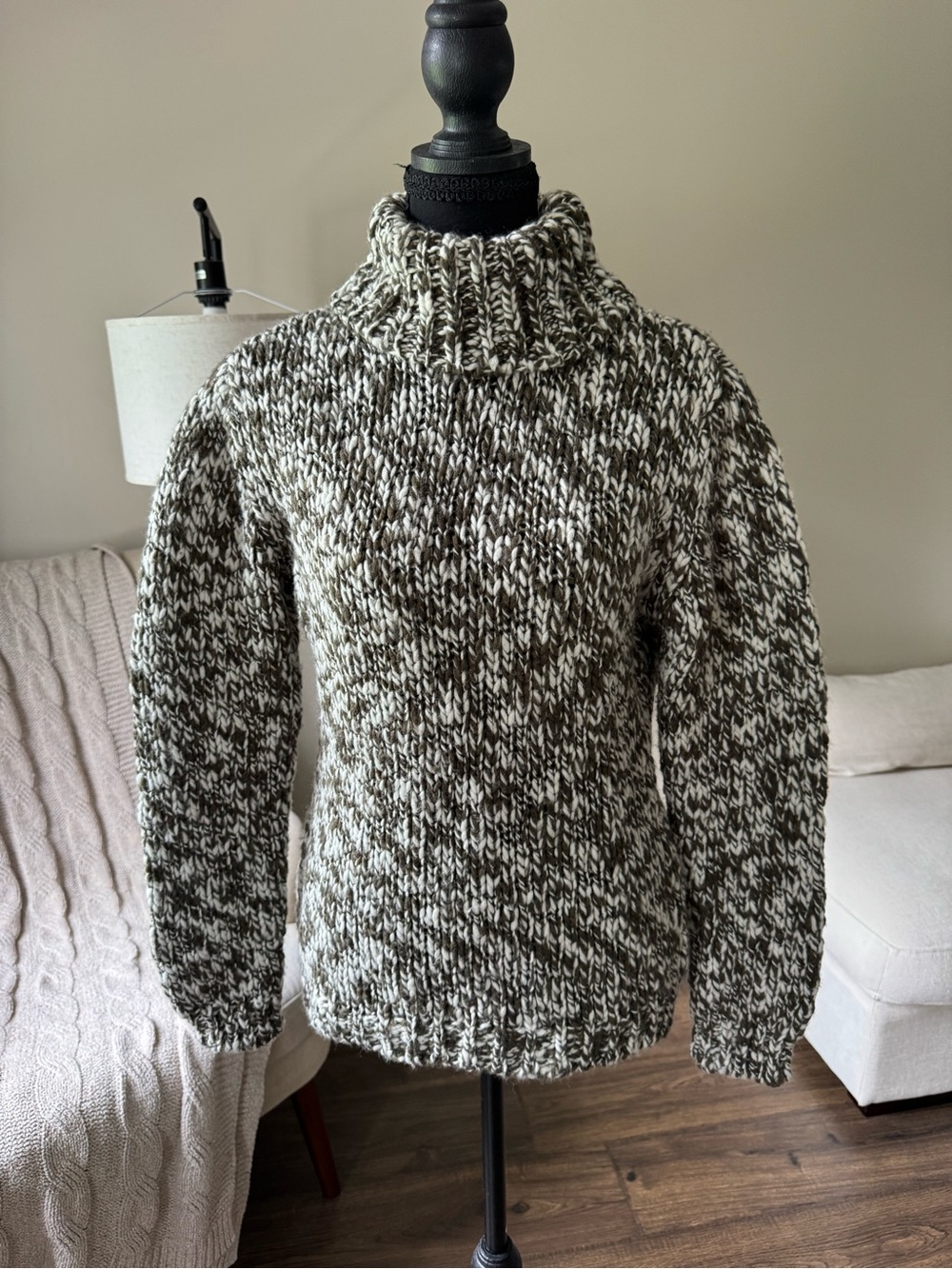 United‎ Colors Of Benetton Olive & Cream Marled Turtleneck Sweater